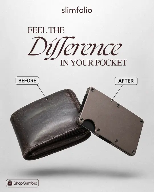 Before: a bulky traditional wallet. After: the slim Slimline wallet.