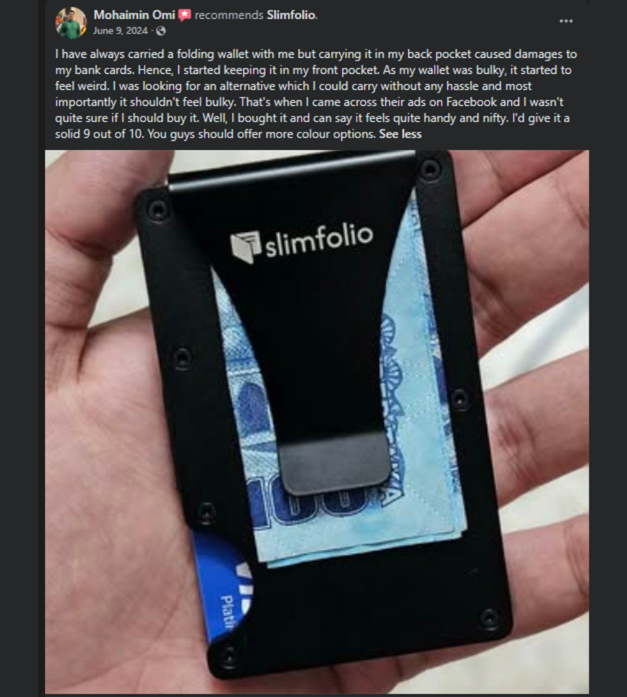 Real Slimfolio customer review screenshot